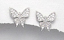 Solid Sterling Silver CZ Butterfly Stud Earrings Cute 11mm Small 2g