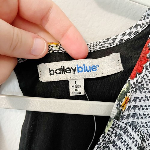 Bailey Blue NWT Floral Print Plaid Ruffle Short Sleeve Dress Black/White Large - Picture 7 of 11