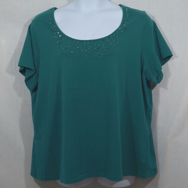 Women's Plus 2426W by Apostrophe Beautiful Green Embellished Neckline
