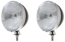 Pair Black Dietz 7" Headlight Buckets with Sealed Beam Bulbs for Hot Rods