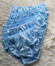 6 Bikini Underwear Woman Nylon Soft Silky Smooth Mid-Waist Size L Hip34"-38"Blue