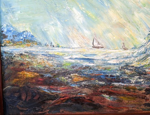 Vintage amerikanischer Impressionist Ölgemälde—”Sandy Hook Lighthouse”—H. Krimin—gerahmt - Bild 3 von 12