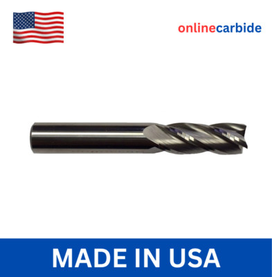 3/8'' Solid Carbide End Mill   4 Flute Center Cutting   CNC Milling USA Made