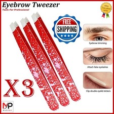 Eyebrow Tweezer Slanted Flat Tip Stainless Steel Facial Hair Remover Clip Makeup