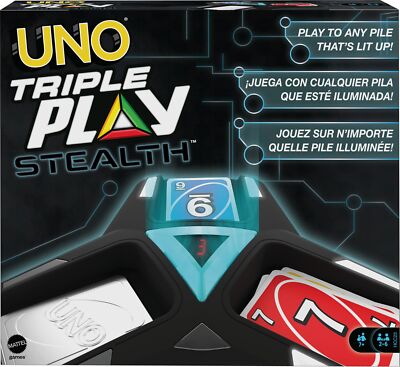UNO Triple Play Card Game with Lights Sounds 3 Modes of Play Fun for Ages 7+