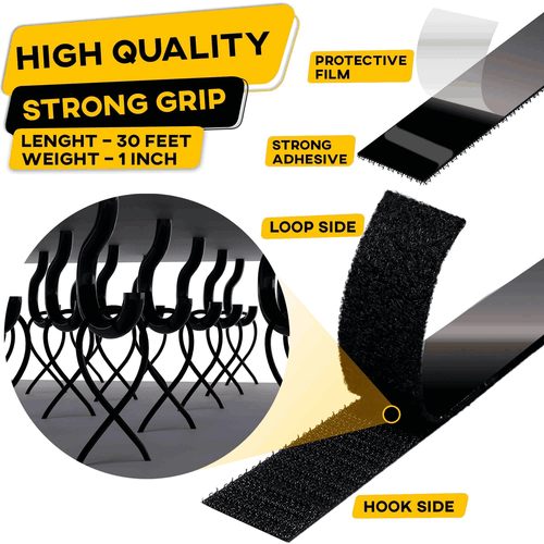 Hook and Loop Tape Roll with Heavy Duty Adhesive Industrial Strength 1 in x30 ft - Picture 3 of 7