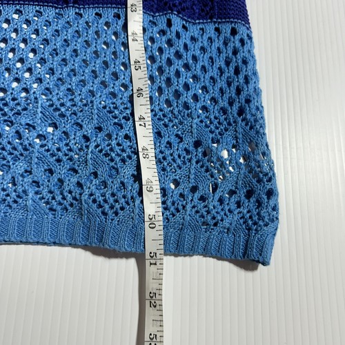Knit Mix Crochet Open Knit See Thru Maxi Dress Size L Blue Stripe Beach Festival - Picture 14 of 14