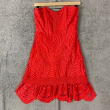 Forever 21 Contemporary MIni Dress Women's Red Lace Embroidered Strapless A-Line