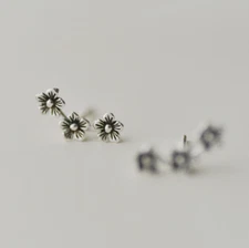 Oxidized 925 Sterling Silver 3 Rose Flower Ear Crawler Stud Earrings Gift K19