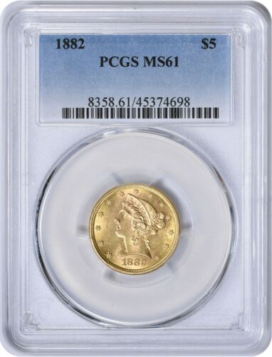 Cabeza de libertad de oro 1882 $5 MS61 PCGS - Imagen 1 de 2
