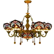 Victorian Tiffany Style Big Chandelier Stained Glass Shade Ceiling Light Fixture