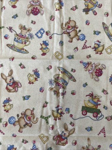 VTG Mary Engelbreit Fabric Bear Bunny Duck Baby Nursery Yellow Cotton 37”x40”NEW - Picture 2 of 10
