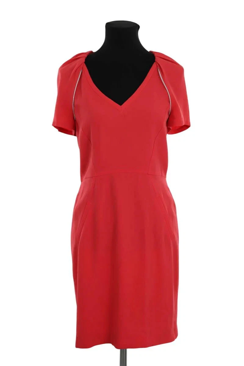Robe Maje Taille M - Imprimé Floral Violet - Manches Longues Drapées - Neuve Avec étiquettes - Fabriquée En France