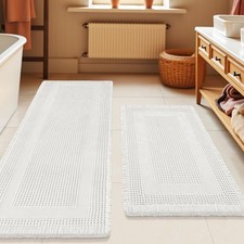 Upgrade Waffle Bath Mat Set 2 Piece, Boho Bathroom Rugs Absorbent Non Slip, U...