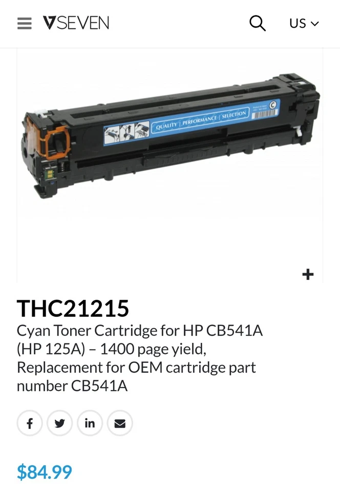 V7 CB541A Toner Compatible with HP 125A LaserJet THC21215 Blue - Image 2 of 4