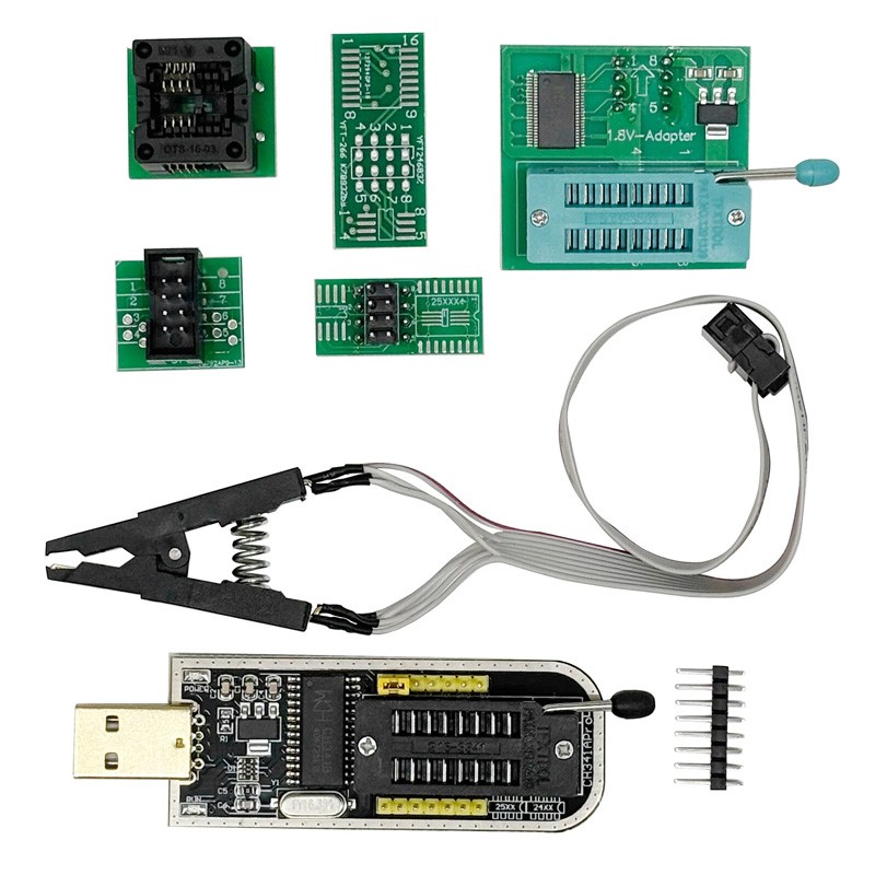 CH341A Programmer Complete Set USB + SOIC8 Clip + 1.8V Adapter +
