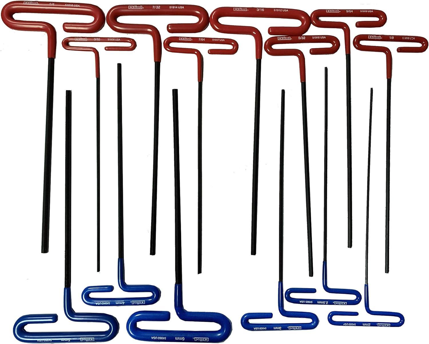 Eklind 50914 Cushion Grip Hex T-Key Set 14 Piece Set - INCH/MM, 9 Inch Arm