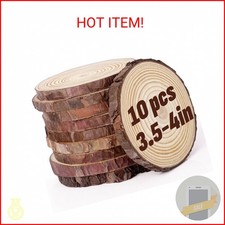 FUMILE Unfinished Natural Wood Slices 3.5-4 Inch, 10 PCS Round Wooden Discs with