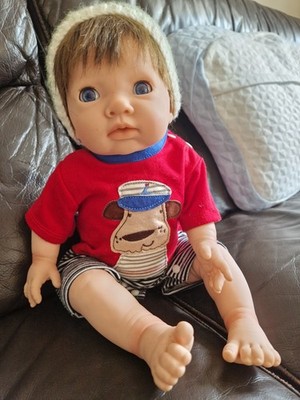 Tiny Treasures Baby braune Haare Puppe blaue Augen gewichtet lebensecht offene/geschlossene Augen