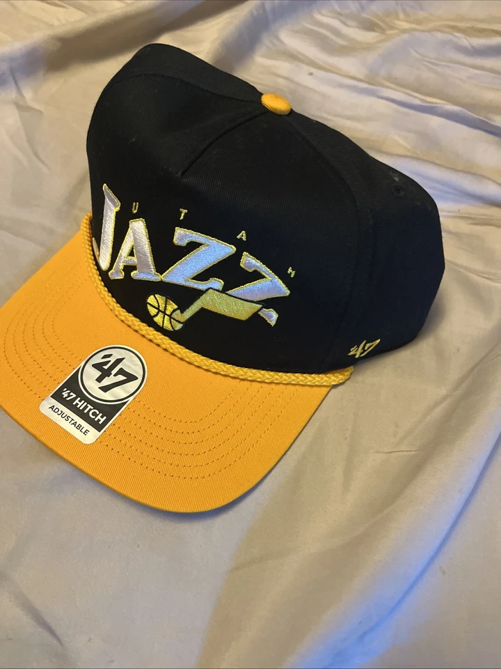 Sombrero ajustable con cierre a presión Utah Jazz '47 marca Wave negro enganche cuerda amarilla Foto 3 de 4