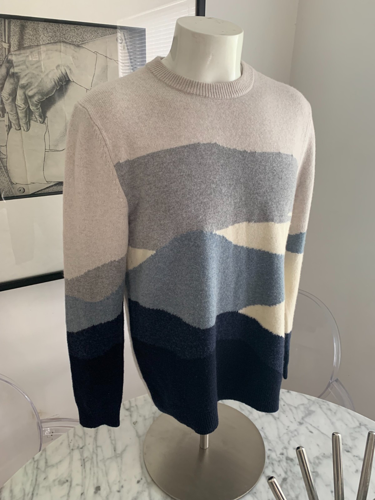 $310 RARE Men’s Reiss Multi-Color Wool Blend Crewneck Sweater Size XL image 3