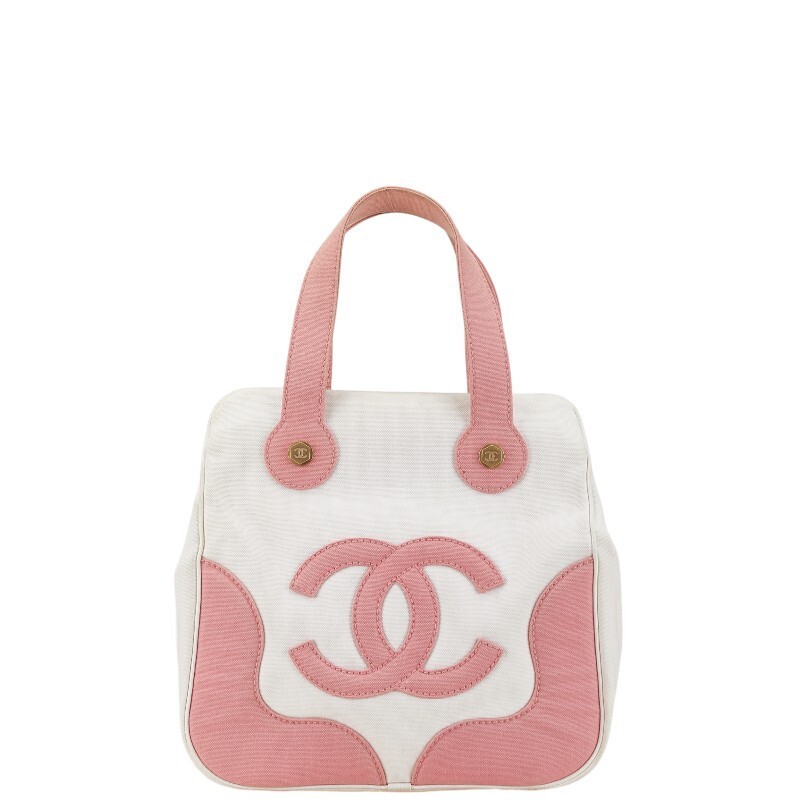 CHANEL Marshmallow Coco Mark Tote Bag in White Pink Canvas A24224