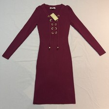 Michael Kors Maroon Lace-up Ribbed Sweater Dress Women's Size Medium Brand New 