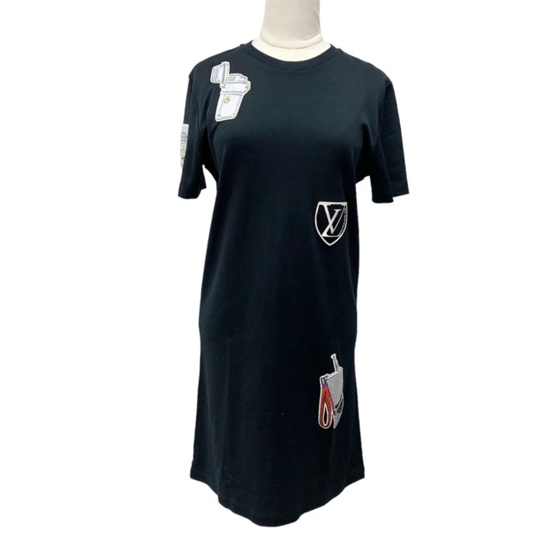 LOUIS VUITTON（LV） Abito Louis Vuitton cotone nero logo toppa manica corta usato0