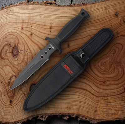 MTech Fixed Dagger 6.75'' Black Finish Double Edge 440 Steel Blade Rubber Handle