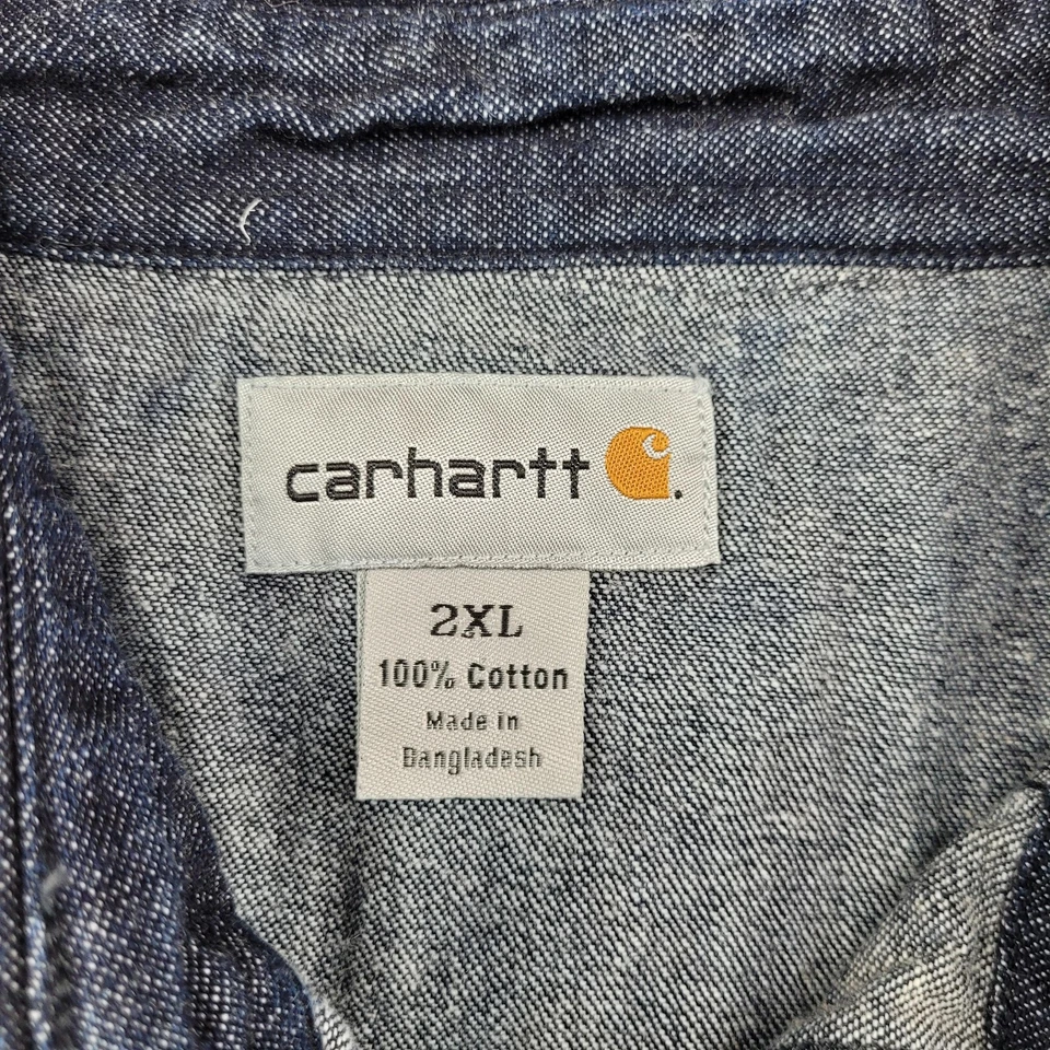 Camisa Carhartt Para Hombres 2XL Azul Denim Western Snap Frontal Manga Larga Ropa de Trabajo Foto 3 de 4