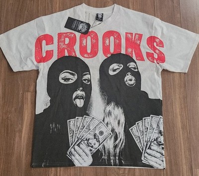 Crooks & Castles T-Shirt Men's Sz Large AOP No Such Thing As Halfway Crooks Tee 