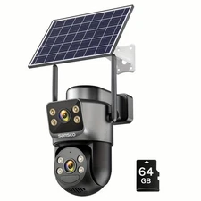 5G WiFi Solar PTZ Security Camera 4MP Audio Dual Lens Wireless Color +64TF Card