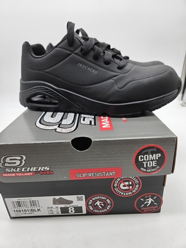 Skechers Damengröße 8 M Uno SR Deloney Arbeitsschuhe schwarz Verbundkappe