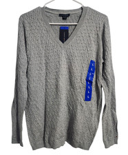 Tommy Hilfiger Womens L Cable Knit V-Neck Sweater Pullover Long Sleeve Cotton