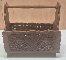 Hand Carved Wood Magazine Rack Letter Holder Rustic Folk Art Newspaper Stand