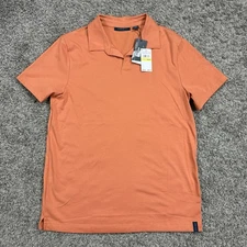 Perry Ellis Mens Polo Shirt Short Sleeve Orange Lightweight Pullover Size M