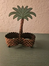 Vintage Metal Palmtree & Pineapple Design Copper Finish Footed Condiment...