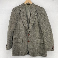 VTG HARRIS TWEED Blazer Mens 41 FIELD BROTHERS Wool Herringbone Sport Coat Gray