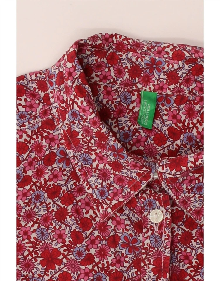 Camisa BENETTON Mujer UK 6 XS Roja Floral Algodón DE06 Foto 4 de 4