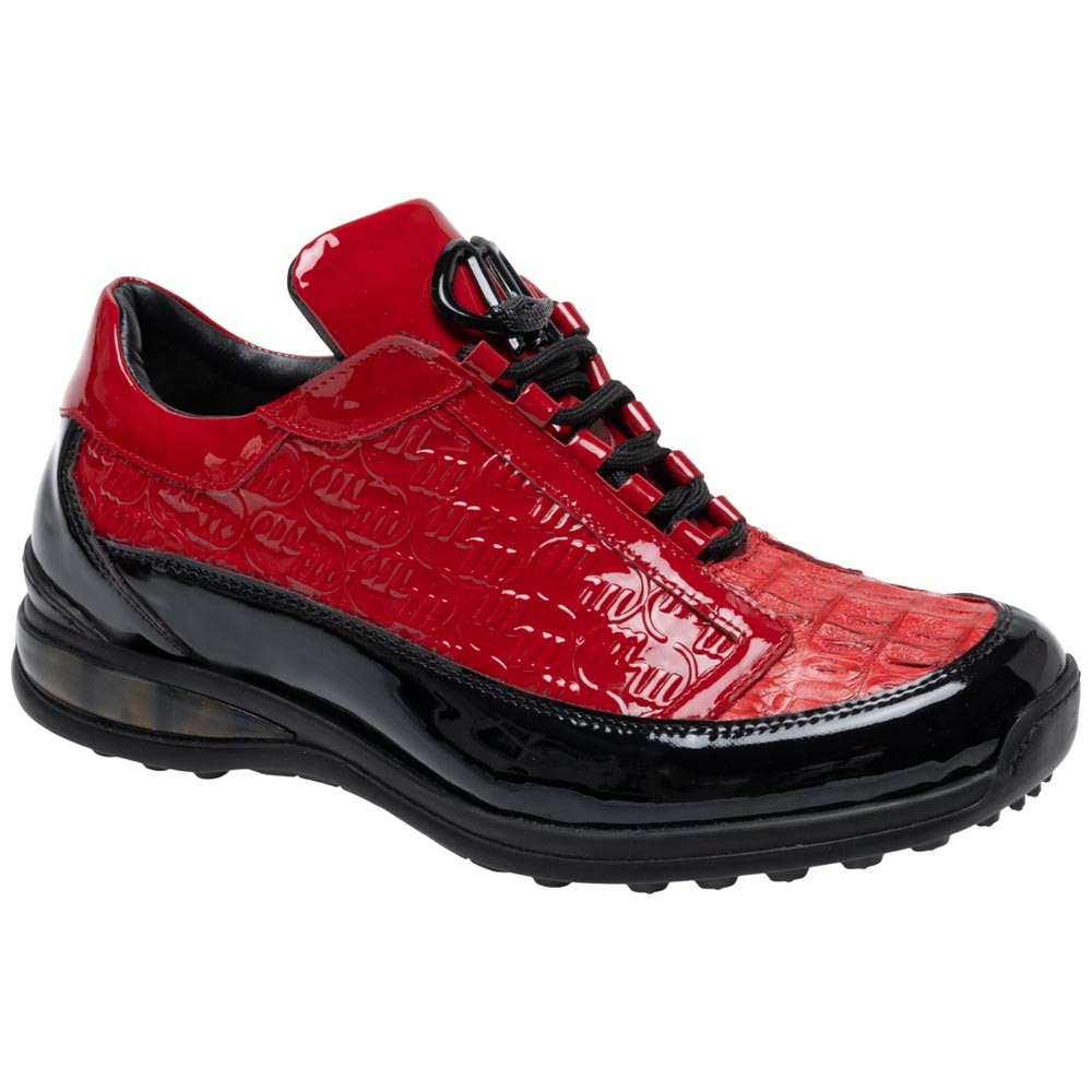 Mauri Red Leather Athletic Sneakers with Gold Hardware Mauri 8437 Red/Gold Baby Crocodile + Fabric High-Top  main image 2