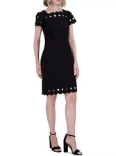 Vince Camuto Women's Black Scallop-Edge Sheath Shift fit Dress Sz 6