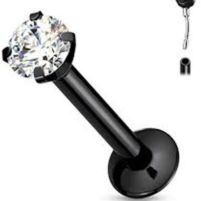 Labret Piercing 1,2 mm Schwarz Zirkonia Rund Krappenfassung Push In