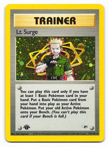 Lt. Surge 17/132 Rare Gym Heroes Pokemon 1st Edition Holo LP
