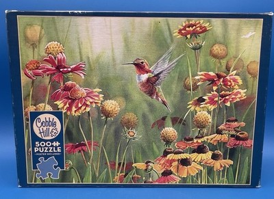 Cobble Hill Puzzle 500 Piece Random Cut Rufous Hummingbird Bird Flowers COMPLETE