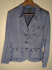 Lauren Jeans Co. Ralph Lauren Light Wash Denim Cotton Knit Blazer Jacket M