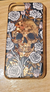 Apple iPhone 6s Case Gothic Skull &Roses Clear w/moving sparklng confetti