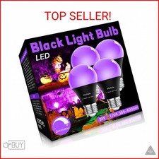 LED Black Light Bulbs 4 Pack, A19 9W UV Black Light Replace Up to 100W, 120V E26