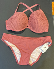 Shade And Shore Rose Colored Bikini Set 34DD Top L Bottoms NWT