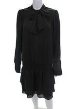 Parker Womens Long Sleeve V-neck Ruched Tiered Short Dress Black Size L