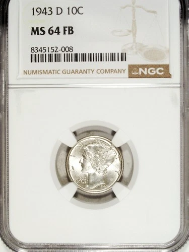 1943 D NGC MS 64 FB Mercury Silver Dime ☆☆ Great For Sets ☆☆ 008